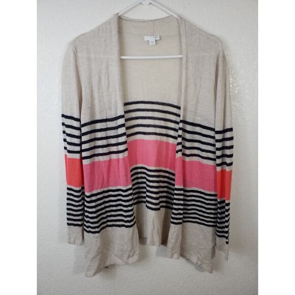 J. Jill Women’s XS Open Cardigan Sweater Linen Blend Striped Long Sleeve - Picture 1 of 6